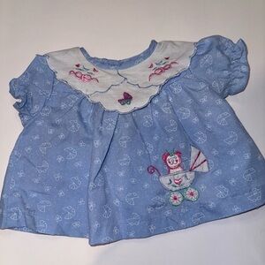 Vtg Blue Baby Dress with Embroidered Details